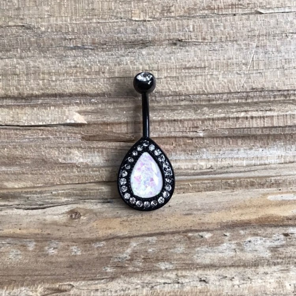 Opal Black Teardrop Belly Button Ring‎